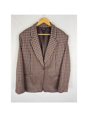 Torrid Womens 18 Brown Black Gingham Plaid Single Button Blazer Jacket Size 2